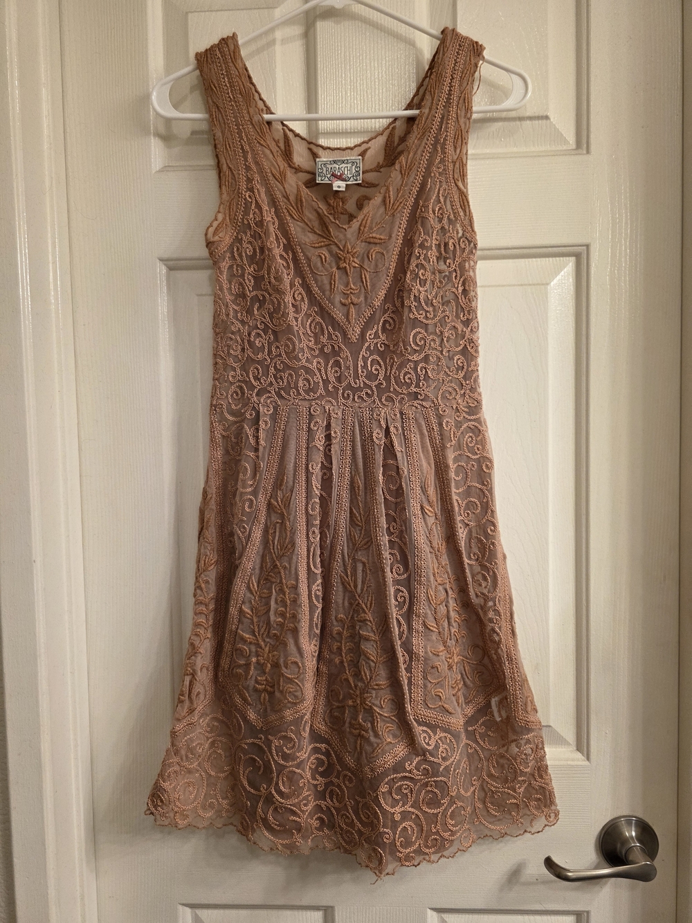 Yoana Baraschi Peach Lace Fit-and-Flare Dress